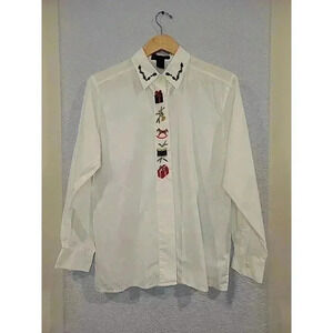 Vtg Croft And Barrow Size 8 Button Down Collared Embroidered Shirt Christmas...
